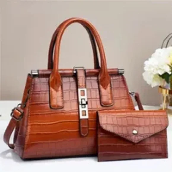 Green Texture Satchel with Silver Accents